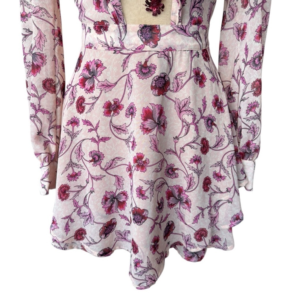 NWT For Love & Lemons Agnes Floral Plunge Mini Dress in Soft Rose XS - Picture 8 of 15